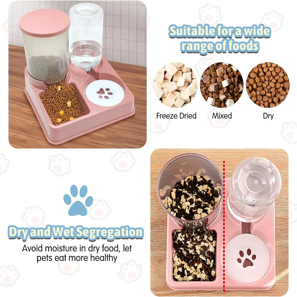 Dispensador Automático de Comida y Agua para Gatos, Set 2 en 1 con Alimentador Inclinado