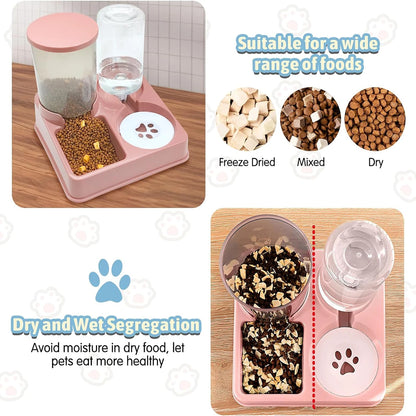 Dispensador Automático de Comida y Agua para Gatos, Set 2 en 1 con Alimentador Inclinado