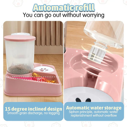 Dispensador Automático de Comida y Agua para Gatos, Set 2 en 1 con Alimentador Inclinado